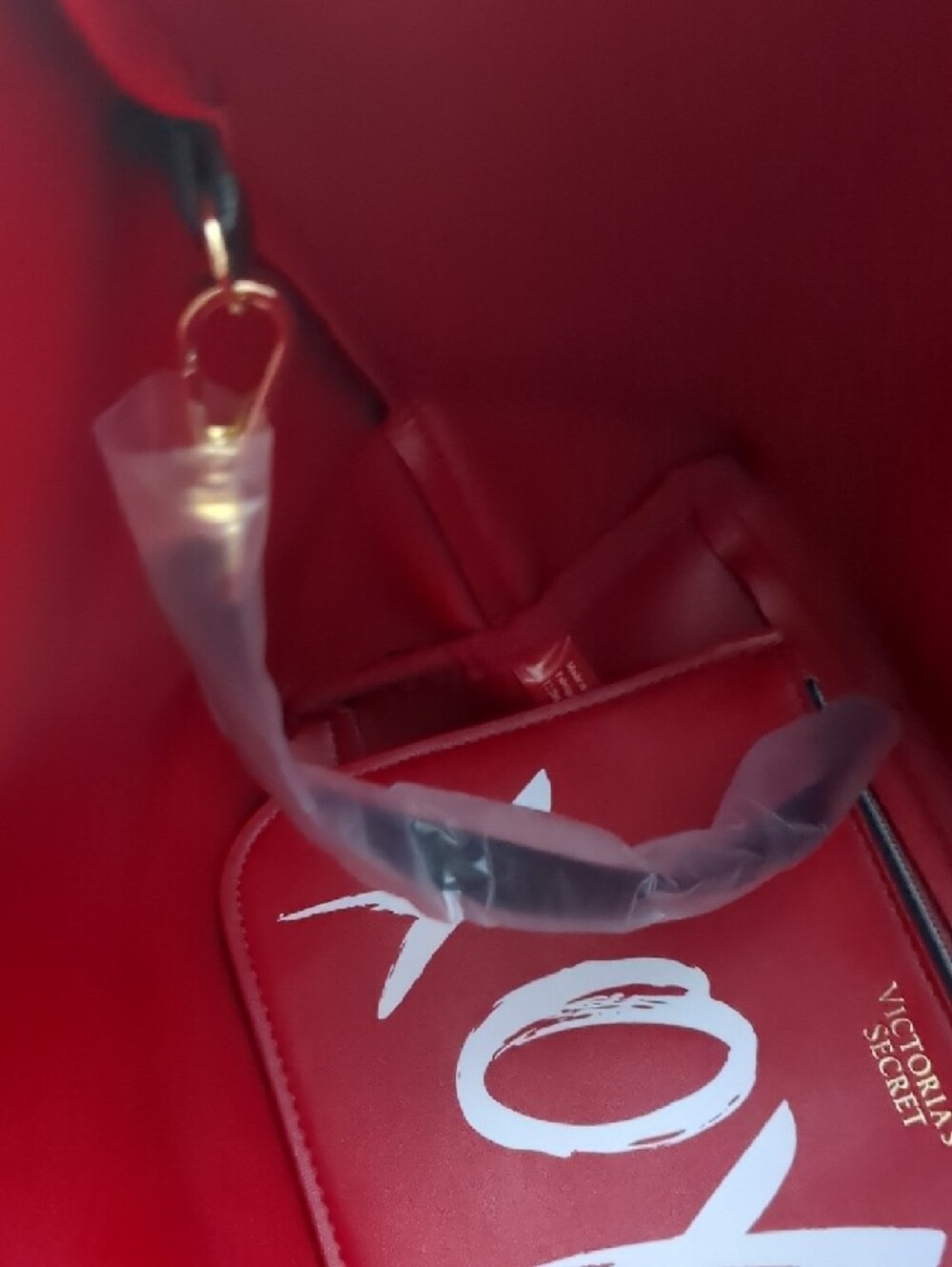 Victoria's Secret Black Tote with Red Trim and Red XOXO Pouch - Picture 3 of 7